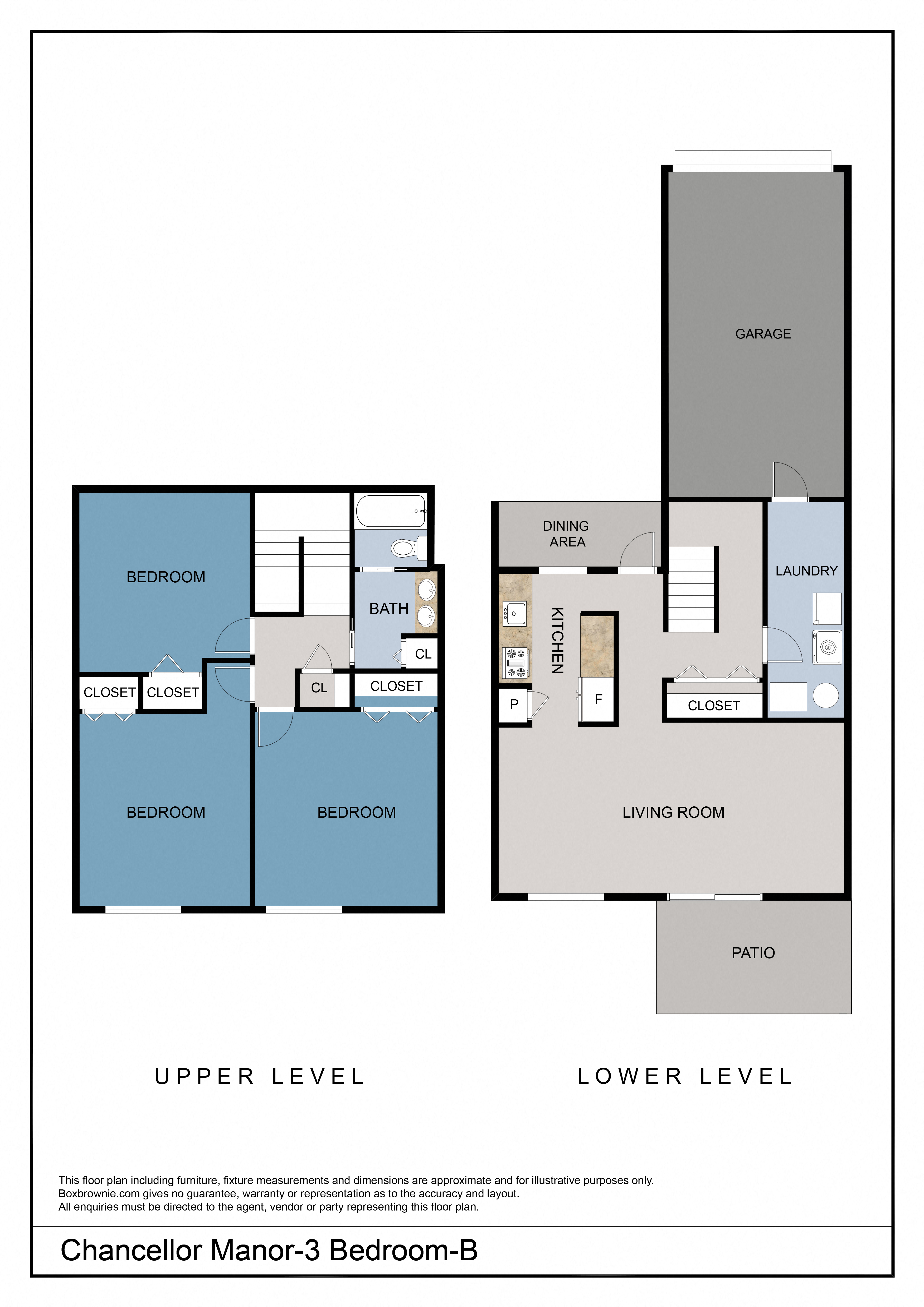 Floor plan for 3 beds, 1 bath, 1187 sqft